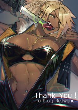 1girl abs dark-skinned_female dark_skin katsuhashi_tw long_tongue navel navel_piercing piercing tagme tongue tongue_out