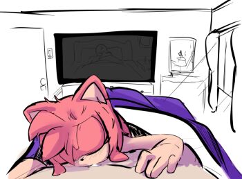 aftersex amy_rose anon bad_tag bed bedroom blanket blaski blush closed_eyes colored_sketch cuddling curtains door drooling furry furry_female furry_with_non-furry headboard hedgehog hetero indoors interspecies mirror morning multicolored_fur pillow pink_fur pointy_ears pov prick_ears reflection saliva sega size_difference sketch sleeping smile sonic_(series) sunlight television two-tone_fur under_covers window