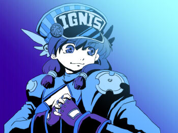 Rule 34 | 1girl, arch bishop (ragnarok online), blue theme, closed mouth, commentary request, cracking knuckles, dress, fumizuki kei, hair tubes, hat, ignis cap, juliet sleeves, limited palette, long hair, long sleeves, looking afar, peaked cap, puffy sleeves, ragnarok online, smile, solo, upper body
