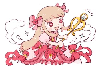 1girl chaos_marie_(grimms_notes) chibi grimms_notes highres holding holding_wand noble_heart_(grimms_notes) open_mouth puffy_short_sleeves puffy_sleeves short_sleeves smile solo source_request wand ysk_328