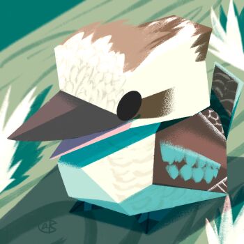Rule 34 | animal, animal focus, bird, black eyes, commentary request, faux 3d, highres, karasusho, kookaburra, laughing kookaburra, low poly, no humans, open mouth, original, solo