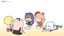 5girls animated audible_music audible_speech belt beret black_eyes black_gloves blonde_hair blush cape chef_hat chibi english_audio full-face_blush gawr_gura gawr_gura_(1st_costume) gloves hat hololive hololive_english holomyth instagram_logo mori_calliope mori_calliope_(1st_costume) multiple_girls namiorii nervous ninomae_ina&#039;nis ninomae_ina&#039;nis_(1st_costume) ok_sign open_mouth orange_hair orange_headwear pink_hair shield silver_hair skindentation smile smug sound spikes streamer_audio takanashi_kiara takanashi_kiara_(1st_costume) thighhighs thighs tiara twitter_logo twitter_username veil video virtual_youtuber watson_amelia watson_amelia_(1st_costume) white_headwear yuri zettai_ryouiki
