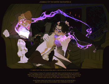 1boy 1girl anilingus black_eyeliner black_footwear black_hair blush boots capelet carriage clenched_hand clenched_teeth closed_eyes colored_tongue dullahan english_text eyeliner female_pubic_hair garter_straps glasses hair_bun headless highres holding_detached_head incase kneeling large_penis licking light makeup mole mole_under_eye monster on_bench penis pubic_hair purple_penis purple_tongue red_hair round_eyewear short_hair smoke spurs teeth uncensored vaginal wavy_hair