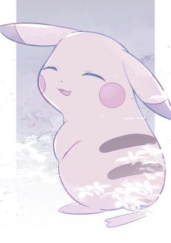 absurdres alternate_color alternate_form closed_eyes droopy_ears ears_down full_body gen_1_pokemon highres nintendo no_humans open_mouth peakychu pikachu pokemon pokemon_(creature) pokemon_focus pokemon_pokopia shiramizore_(rate1026) smile solo tail