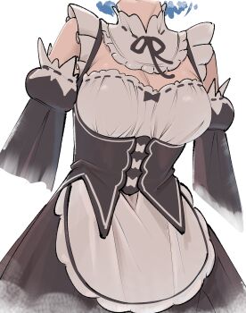 1girl absurdres apron babywipes blue_hair breasts cleavage detached_sleeves dress facing_viewer frills highres large_breasts maid re:zero_kara_hajimeru_isekai_seikatsu rem_(re:zero) ribbon roswaal_mansion_maid_uniform short_hair solo thighhighs