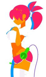 1girl animated covered_erect_nipples from_side headset headset_removed live2d microphone minuspal navel original ponytail red_hair shorts solo thighhighs unusual_stimulation video