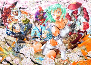 2girls 6+boys angry animal arm_warmers armor bag bare_arms bare_shoulders beard beetle blonde_hair blue_eyes body_markings branch breasts brown_hair bug can card cat cherry_blossoms choumei_(naruto) collarbone detached_sleeves drink_can facial_hair facial_mark facial_tattoo fingerless_gloves flower forehead_protector forehead_tattoo fox fuu_(naruto) gaara_(naruto) giya_(pipiluku) gloves gorilla green_hair gyuuki_(naruto) hair_ornament hairclip han_(naruto) happy hat highres horns insect isobu_(naruto) japanese_clothes karatachi_yagura killer_bee kimono kokuou_(naruto) kurama_(naruto) light_green_hair long_hair looking_at_another looking_at_viewer mask matatabi_(naruto) multiple_animals multiple_boys multiple_girls multiple_tails muscular naruto_(classic) naruto_(series) nii_yugito open_mouth orange_eyes petals plastic_bag playing_cards ponytail raccoon red_hair roushi_(naruto) saiken_(naruto) sandals shirt short_hair shukaku_(naruto) single_horn sitting smile smoking_pipe soda soda_can son_gokuu_(naruto) standing sunglasses tagme tail tank_top tattoo teeth tentacles toes tongue tree utakata_(naruto) uzumaki_naruto whisker_markings wings