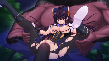 1boy 1girl black_pantyhose blush boots bow breasts censored clenched_teeth folded game_cg genseishinki_sacred_virth gloves hair_bow hetero high_heels huge_penis interspecies large_breasts large_insertion large_variant_set leg_grab long_hair m_legs magical_girl monster mosaic_censoring nipples non-web_source official_art panties pantyhose penis ponytail purple_eyes purple_hair pussy rape reverse_suspended_congress sacred_noire sex sex_from_behind size_difference solo_focus spread_legs tears teeth torn_clothes torn_panties torn_pantyhose underwear vaginal variant_set white_gloves wide_spread_legs yuugure_pairo yuuki_setsu