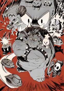 Rule 34 | armlet, artist name, bowser, bracelet, collar, highres, jewelry, male focus, mario &amp; luigi: bowser's inside story, mario &amp; luigi rpg, mario (series), muscular, muscular male, ngmanhho, nintendo, powering up, signature, spiked armlet, spiked bracelet, spiked collar, spiked shell, spikes, turtle boy, turtle shell