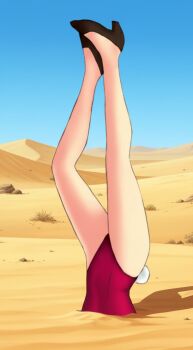 asahina_mikuru black_shoes dress fake_tail high_heels highres inugami-ke_no_ichizoku_pose leotard lower_body playboy_bunny rabbit_girl rabbit_tail red_dress red_leotard shoes stuck suzumiya_haruhi_no_yuuutsu tail tammy_rosia