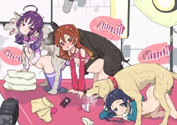 3boys 3girls :o all_fours animal_penis aokaze_nana ass bar_censor bestiality black_hair blue_eyes bottomless breasts brown_hair censored clothed_sex dog dog_penis doggystyle huge_penis knotted_penis knotting multiple_boys multiple_girls nipples open_mouth partially_undressed penis phone precure purple_eyes purple_hair red_eyes sakura_uta_(precure) sex sex_from_behind shigure_kokoro small_breasts sweat tongue tongue_out top-down_bottom-up vaginal