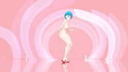 1girl 3d animated audible_music blue_hair bulma dancing dragon_ball dragonball_z female_pervert highres legs long_legs mature_female miniskirt nipples pervert presenting red_skirt sexually_suggestive short_hair skirt solo sound tagme video