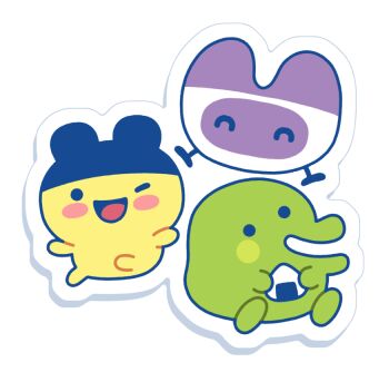 bandai bandai_namco black_headwear blush closed_mouth food hat kuchipatchi mametchi mask maskutchi no_mouth one_eye_closed onigiri open_mouth bad_tag stepsoversnails sticker tamagotchi tamagotchi_(classic) tamagotchi_(creature)