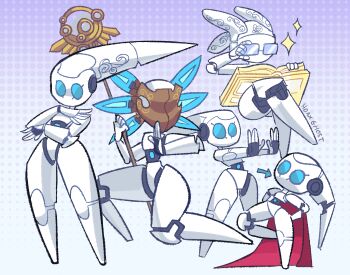 1girl blue_eyes blue_sclera book cape colored_sclera colored_skin drossel_von_flugel fireball_(series) glasses hoaxghost humanoid_robot joints mask mechanical_hair no_mouth red_cape robot robot_girl robot_joints staff thighs white_skin