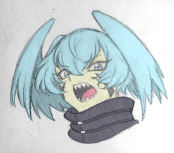 digimon digimon_(creature) head_wings mask open_mouth phantom_phony sharp_teeth short_hair shutumon teeth traditional_media unworn_mask wings