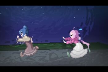 2girls animated animated_gif blue_hair blush bouncing_breasts breasts campfire camping cum futa_with_female futanari hyperlolicrisis kagamihara_nadeshiko long_hair multiple_girls nipples nude penis pink_hair pixel_art pussy pussy_juice saliva sex sex_from_behind shima_rin tagme tent vaginal video yuri yurucamp