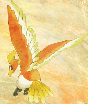 absurdres animal_focus bird claws closed_mouth commentary_request full_body gen_2_pokemon highres ho-oh legendary_pokemon looking_back nintendo no_humans orange_eyes ouran pokemon pokemon_(creature) solo