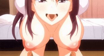 1boy 1girl ahegao animated animated_gif arm_grab bed bouncing_breasts breasts breasts_out brown_hair collarbone doggystyle garden_~takamine-ke_no_nirinka~ hetero large_breasts leotard looking_at_viewer nipples open_mouth pink_leotard sex sex_from_behind sidelocks takamine_sayuri thighs tongue tongue_out vaginal