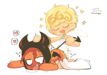 2boys anal angel angel_and_devil angel_boy angel_cookie angel_wings bat_wings blonde_hair blush closed_eyes colored_skin cookie_run cum demon demon_boy demon_horns demon_tail demon_wings devil_cookie dress drooling fang hand_on_another&#039;s_head happy heart highres holding hood horns jewelry male_focus male_penetrated multiple_boys necklace penis personification pulling pulling_tail red_hair red_skin rolling_eyes saliva_pool saliva_puddle sex sex_from_behind simple_background small_penis smile sparkle spoken_heart star_(symbol) star_necklace sweat tail thighhighs top-down_bottom-up torogao trap wenyu white_background white_dress white_thighhighs wings yaoi yellow_eyes