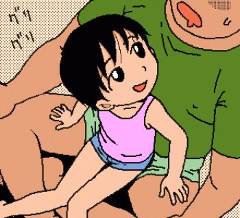 2boys age_difference animated animated_gif artist_request black_hair grinding lowres male_focus multiple_boys open_mouth short_hair shorts shota sitting source_request yaoi