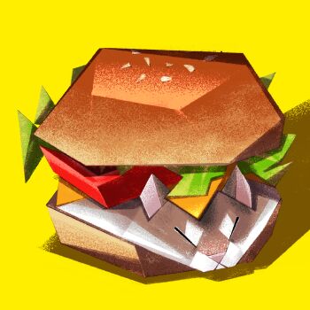 animal bread cheese food food_focus hamster highres in_food karasusho lettuce no_humans original tomato tomato_slice yellow_background