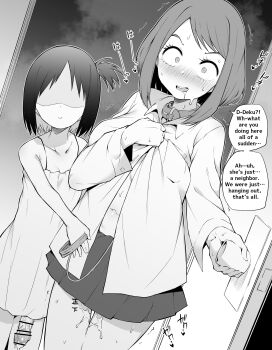 1futa 1girl absurdres aftersex age_difference alternate_language although_she_hurriedly_put_on_clothes_(meme) bar_censor belt_collar blush boku_no_hero_academia breasts censored cheating_(relationship) collar cum door drooling english_text faceless faceless_female futa_with_female futanari greyscale heavy_breathing highres loli looking_at_viewer makin_tama medium_hair monochrome netorare onee-loli open_door open_mouth penis saliva shirt skirt small_breasts speech_bubble tally uraraka_ochako wide-eyed