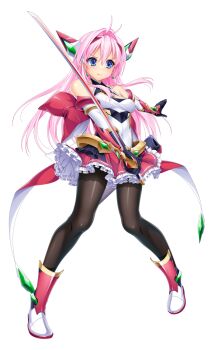 Rule 34 | 1girl, :t, aikawa haruno, antenna hair, bare shoulders, black gloves, black pantyhose, blue eyes, blush, boots, bow, breasts, chest jewel, clothing cutout, covered navel, earrings, elbow gloves, exs-tia ignis, frilled skirt, frills, full body, game cg, gloves, hair between eyes, hair intakes, hair ornament, hairband, halterneck, headgear, holding, holding sword, holding weapon, jewelry, kamitsurugi ouka, kouyoku senki exs-tia concert, large variant set, legs apart, leotard, long hair, looking at viewer, magical girl, medium breasts, miniskirt, non-web source, official art, outstretched arm, pantyhose, pigeon-toed, pink hair, pink skirt, pleated skirt, pout, red skirt, shiny clothes, skin tight, skirt, solo, standing, sword, tachi-e, transparent background, variant set, weapon