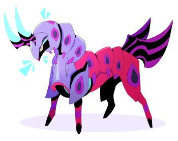 antennae aqua_eyes armor bug centipede colored_sclera colored_skin gen_5_pokemon highres horns mega_pokemon mega_scolipede multicolored_skin multiple_tails nintendo no_humans pokemon pokemon_(creature) pokemon_focus purple_skin red_skin scolipede tail thefrenchnugget two-tone_skin two_tails yellow_sclera