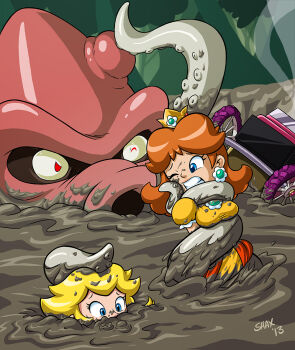 1other 2girls asphyxiation breasts character_request drowning kraken large_breasts mario_(series) mario_kart mud multiple_girls nintendo princess_daisy princess_peach shaxbert super_mario_bros._1 super_mario_land tagme tentacles
