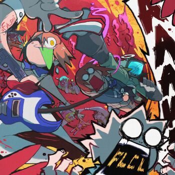 Rule 34 | absurdres, amarao, animal ears, bass guitar, black cat, blue bow, blue bowtie, bow, bowtie, breasts, canti, cat, copyright name, f1wbb, fake animal ears, flcl, flcl reanimated, gun, halo, handgun, haruhara haruko, highres, humanoid robot, instrument, kitsurubami, medium breasts, nandaba naota, object on breast, open mouth, pantyhose, playboy bunny, rabbit ears, red hair, robot, samejima mamimi, school uniform, serafuku, skirt, speech bubble, twitter username, weapon, white pantyhose, yellow eyes