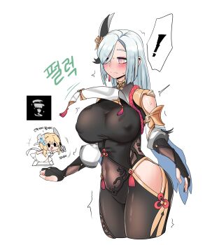 Rule 34 | absurdres, breasts, elflorri, genshin impact, highres, lumine (genshin impact), perverted utility, shenhe (genshin impact), tagme