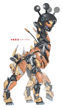 artist_name facebook_logo farigiraf from_side full_body highres instagram_logo looking_at_viewer mecha mechanization nintendo no_humans pixiv_logo pokemon pokemon_(creature) robot simple_background solo twitter_logo white_background xezeno