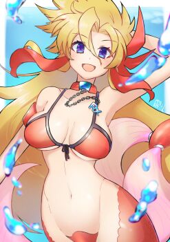 1girl blush breasts collarbone long_hair looking_at_viewer marty_(mega_man) medium_breasts mega_man_(series) mega_man_x_(manga) mega_man_x_(series) navel open_mouth purple_eyes smile solo tobitori very_long_hair