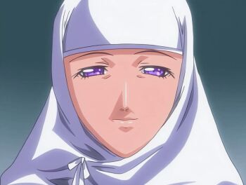 1girl 2004 animated animated_gif anime_screenshot bible_black bible_black_new_testament mature_female monk purple_eyes religious robe shin_bible_black smile tagme takashiro_hiroko veil