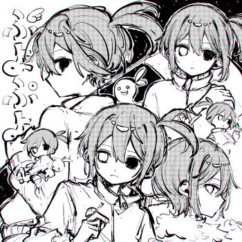 Rule 34 | 1boy, absurdres, bug, chibi, closed mouth, commentary request, double-parted bangs, greyscale, griffon0416, hair between eyes, heterochromia, highres, jacket, long sleeves, male focus, monochrome, puyopuyo, short hair, sidelocks, sig (puyopuyo), solo, translated, zipper, zipper pull tab