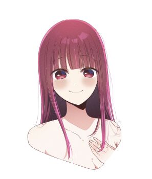 1girl arima_kana blush breasts closed_mouth hair_between_eyes highres long_hair oshi_no_ko red_eyes red_hair risdelusions smile solo white_background