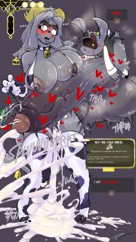 ... 1boy 1girl after_vaginal animal_ears ass blush breasts butler_(pseudoregalia) christmas colored_skin cum cum_in_pussy dialogue_box english_text excessive_cum fakeryway gigantic_penis gigantic_testicles grey_background grey_fur grey_skin heart horns huge_ass huge_penis medium_breasts mistletoe nipples on_person one_eye_closed partially_undressed penis penis_grab pseudoregalia simple_background size_difference surprised sybil_(pseudoregalia) testicles thighhighs vaginal veins veiny_penis