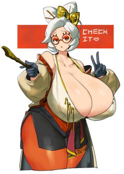 1girl alternate_breast_size_(larger) bare_shoulders big_hair black_gloves black_skirt breasts chestnut_mouth cleavage clothing_cutout collarbone cowboy_shot curvy english_text eyeshadow female_focus gigantic_breasts gloves half-closed_eyes heart highres holding holding_wand looking_at_viewer makeup nintendo orange_pants orange_pantyhose pants pantyhose purah red_eyeshadow shiny_clothes shiny_skin short_hair side_cutout sinensian skin_tight skindentation skirt solo standing the_legend_of_zelda the_legend_of_zelda:_breath_of_the_wild the_legend_of_zelda:_tears_of_the_kingdom thick_thighs thighs v wand white_background white_hair wide_hips