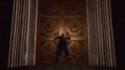 1boy 1girl 20s 3d animated armor audible_music bandai boots bracelet breast_rest breasts breathing_(animated) brown_hair chainmail cleavage dark_souls_(series) dark_souls_i door giant giantess highres holding holding_shield holding_sword holding_weapon indoors jewelry kneeling large_breasts light_smile looking_at_another looking_at_viewer looping_animation lying medium_hair namco on_side opening pillow pov queen_of_sunlight_gwynevere resting robe sheath shield short_hair solo_focus sound spoilers standing sword talking veil video walking weapon