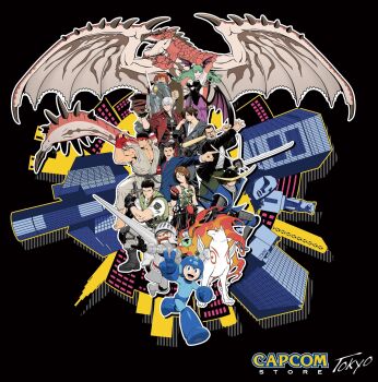 Rule 34 | amaterasu (ookami), baseball bat, blue suit, capcom, chris redfield, crossover, dante (devil may cry), darkstalkers, date masamune (sengoku basara), demon girl, devil may cry (series), dougi, formal clothes, frank west, head wings, highres, holding, holding baseball bat, justice gakuen, kazama akira, makaimura, mega man (character), mega man (classic), mega man (series), monster hunter (series), mori toshiaki, morrigan aensland, multiple crossover, official art, ookami (game), pantyhose, phoenix wright, rathalos, resident evil, ryu (street fighter), sengoku basara, sir arthur (makaimura), street fighter, suit, v, wings