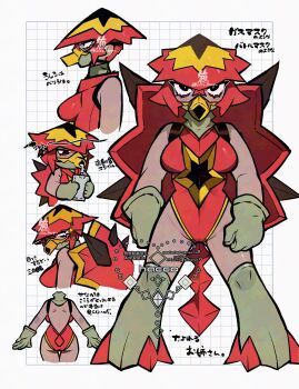 1girl black_eyes boots breasts dark-skinned_female dark_skin drink_pouch drinking drinking_straw drinking_straw_in_mouth eyelashes full_body gen_7_pokemon gloves grey_boots grey_gloves grey_mask grid_background hacco_mayu helmet highleg highleg_leotard highres knee_boots large_breasts leotard looking_at_viewer mask mouth_mask multiple_views ninja_mask nintendo personification pokemon red_hair red_helmet red_leotard short_hair snout solo_focus spiked_shell standing tail translation_request turtle_shell turtonator