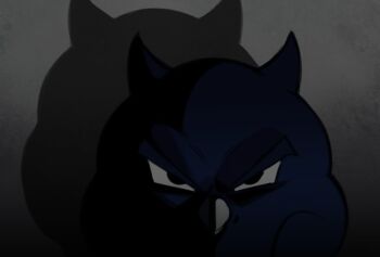 Rule 34 | beak, bird, black background, commentary, dasdokter, demon horns, dragon ball, dragonball z, english commentary, grey background, hololive, hololive english, horns, jailbird (nerissa ravencroft), looking at viewer, meme, no humans, parody, serious, shaded face, shadow, solo, style parody, toriyama akira (style), virtual youtuber