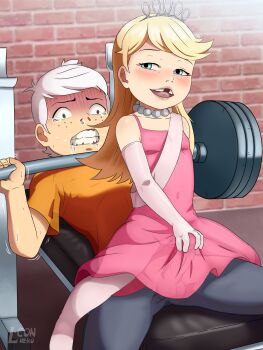 1boy 1girl absurdres artist_request blonde_hair blush brother_and_sister bulge kodomo_doushi cleft_of_venus clenched_teeth erection exercising femdom flat_chest girl_on_top highres lincoln_loud lola_loud loli lying nipples no_panties on_back penis penis_grab peril pussy saliva seductive_smile see-through_clothes shota siblings sitting sitting_on_person smile snot straddling tagme tearing_up teeth testicles the_loud_house third-party_edit tiara tooth_gap trembling weightlifting x-ray