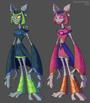 1girl absurdres bandages belt ben_10 ben_10:_omniverse blue_belt blue_shirt commentary double_bun dual_persona english_commentary fusion grey_background hair_bun heart_ornament highres jojo_no_kimyou_na_bouken kuujou_jolyne multiple_views mummy official_style pink_eyes shirt snare-oh spider_web_print star_ornament stone_ocean theartofsilent yellow_eyes