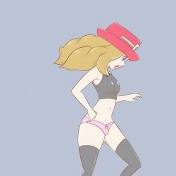 1girl accidental_exposure animated ass black_thighhighs blonde_hair blush breasts embarrassed female_focus humiliation looping_animation medium_breasts medium_hair microsd_(pibo) nintendo panties pink_panties pokemon pokemon_xy print_panties public_indecency red_skirt serena_(pokemon) skirt solo thighhighs underwear video wardrobe_malfunction wind