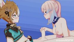 1boy 1girl 3d animal_ears animated anus arm_support armor ass audible_music back blue_eyes blush bouncing_breasts breasts brown_hair clitoral_hood collar cowgirl_position croove cum cum_in_pussy dog_ears dog_tail fellatio fingerless_gloves from_behind genshin_impact gloves gorou_(genshin_impact) handjob long_hair missionary multicolored_hair music_video navel nipples nude oral penis pink_hair pussy sandals sangonomiya_kokomi sex simple_background smile sound spread_legs standing straddling tagme tail thighhighs top-down_bottom-up uncensored vaginal vambraces very_long_hair video white_thighhighs