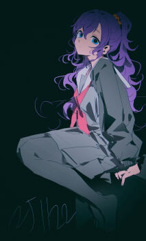 1girl asahina_mafuyu black_background black_pantyhose haun no_shoes pantyhose project_sekai purple_hair sitting solo