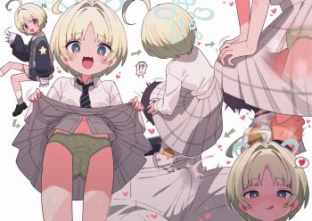 !? 1boy 1girl ahoge blonde_hair blue_archive bulge cum cum_in_clothes cum_on_clothes cum_stain cum_through cum_through_clothes cumdrip cunnilingus cunnilingus_through_clothes ejaculation_under_clothes erection erection_under_clothes halo heart hetero highres loli naughty_face necktie oral panties penis_under_another&#039;s_clothes ritsu_(blue_archive) robo_mikan sensei_(blue_archive) shirt short_hair skirt spoken_heart stained_clothes underwear wet wet_clothes