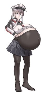 Rule 34 | 1girl, absurdres, breasts, cowboy shot, full body, garylin, graf zeppelin (kancolle), highres, kantai collection, large breasts, maternity pantyhose, pantyhose, pregnant, skirt, solo, stretch marks