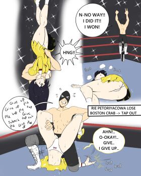 1boy 1girl agent_aika aika_(series) ass bare_shoulders battle blue_hair blush boots boston_crab bow bow_panties breasts cleavage_cutout closed_eyes clothes_lift clothing_cutout contortion crotch defeat delmo dress fighting flexible from_behind full_body ghost13 golden_delmo heavy_breathing high_heels highleg highleg_panties highres holding humiliation indoors latex legs long_hair long_sleeves lying medium_breasts miniskirt mixed_wrestling multiple_views muscular on_ground on_stomach open_mouth panties pantyshot restrained rie_petoriyacowa ryona sequential shaking shoes short_dress skin_tight skirt skirt_around_belly skirt_lift socks spread_legs submission submission_hold sweat text_focus thick_thighs thighs trembling unconscious underwear upside-down upskirt very_long_hair white_legwear white_panties wrestler wrestling wrestling_outfit wrestling_ring